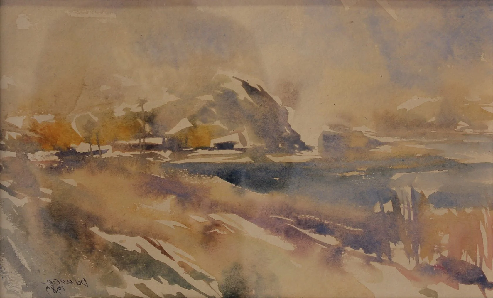 "Soyut Peyzaj" eseri HİKMET DURUER tarafından 24x39 cm ölçülerinde Kağıt üzeri sulu boya tekniği ile yapılmıştır.