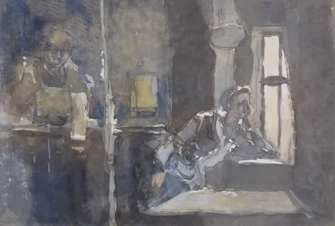"İsimsiz" eseri HİKMET DURUER tarafından 21x31 cm ölçülerinde Kağıt üzeri sulu boya tekniği ile yapılmıştır.