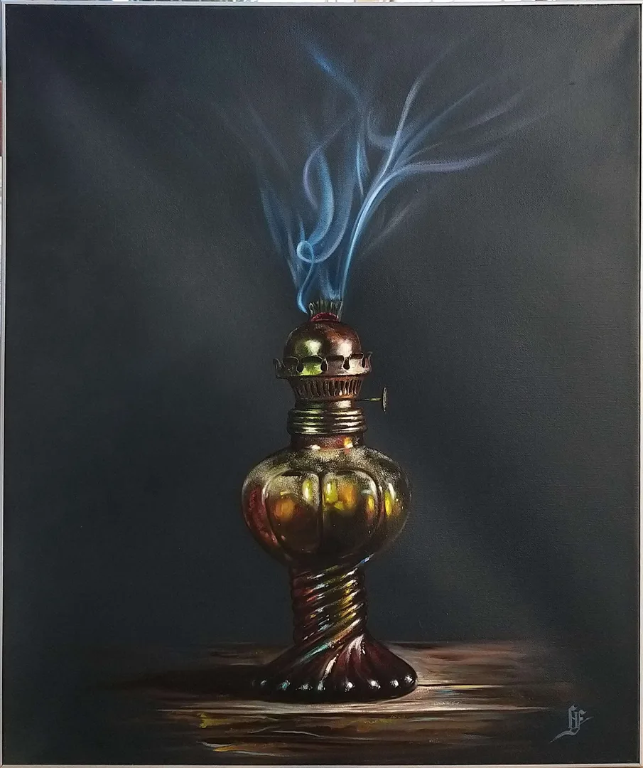 yakınlaştır "Lamba natürmort" eseri HÜSEYİN FEYZULLAH tarafından 60x50 cm ölçülerinde Tuval üzeri yağlı boya tekniği ile yapılmıştır.