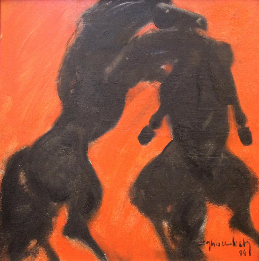 "Kırmızı At" eseri HÜSEYİN ŞAHBUDAK tarafından 1994 yılında 60x60 cm ölçülerinde Tuval üzeri yağlı boya tekniği ile yapılmıştır.