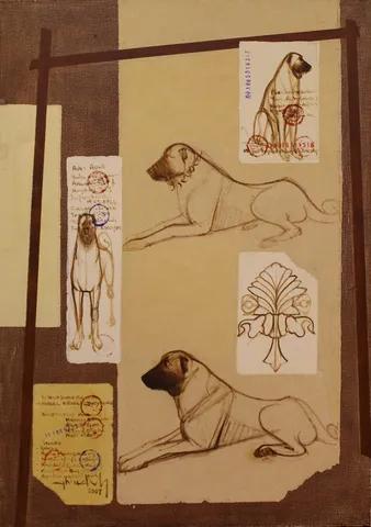 "Apal Köpekler" eseri HÜSEYİN ŞAHBUDAK tarafından 2007 yılında 100x70 cm ölçülerinde Tuval üzeri yağlı boya tekniği ile yapılmıştır.