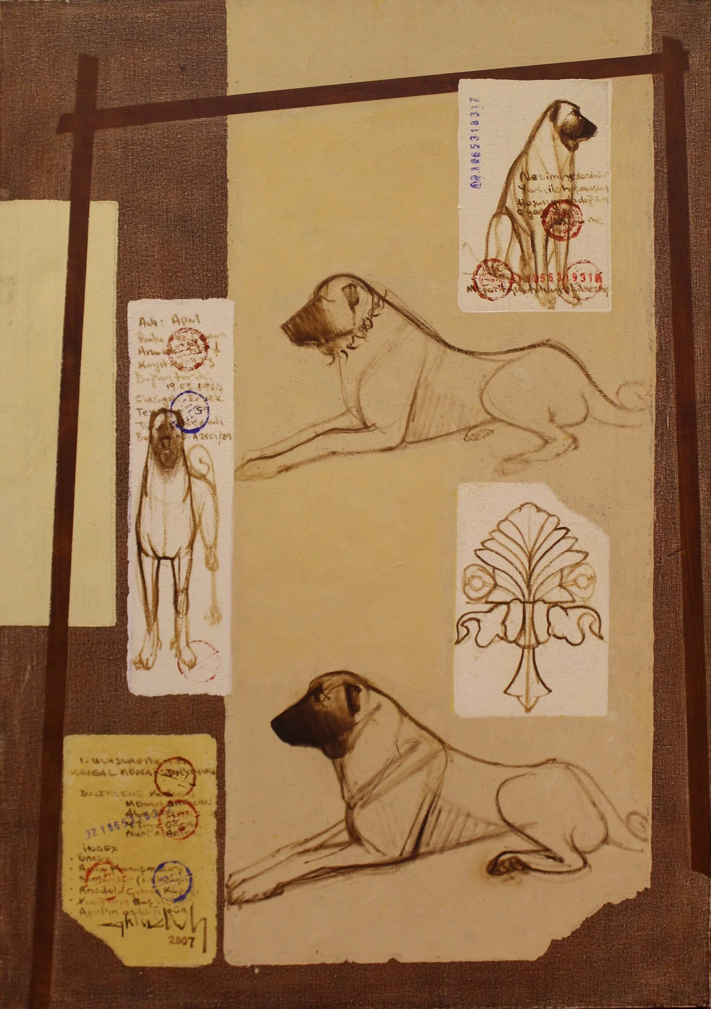 "Apal Köpekler" eseri HÜSEYİN ŞAHBUDAK tarafından 2007 yılında 100x70 cm ölçülerinde Tuval üzeri yağlı boya tekniği ile yapılmıştır.