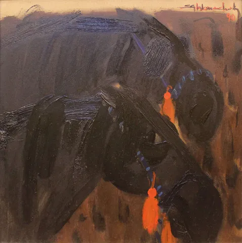 HÜSEYİN ŞAHBUDAK — “İsimsiz”, 1990 "İsimsiz" eseri HÜSEYİN ŞAHBUDAK tarafından 1990 yılında 44x44 cm ölçülerinde Tuval üzeri yağlı boya tekniği ile yapılmıştır.
