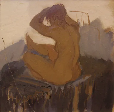 "İsimsiz" eseri HÜSEYİN ŞAHBUDAK tarafından 1989 yılında 44x44 cm ölçülerinde Duralit üzeri yağlı boya tekniği ile yapılmıştır.