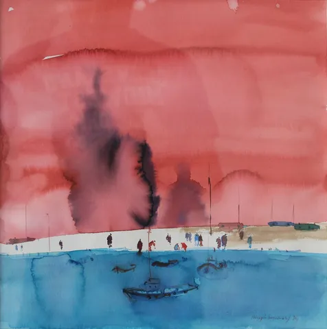 HÜSEYİN SÖNMEZ — “İsimsiz” "İsimsiz" eseri HÜSEYİN SÖNMEZ tarafından 30x30 cm ölçülerinde Kağıt üzeri sulu boya tekniği ile yapılmıştır.