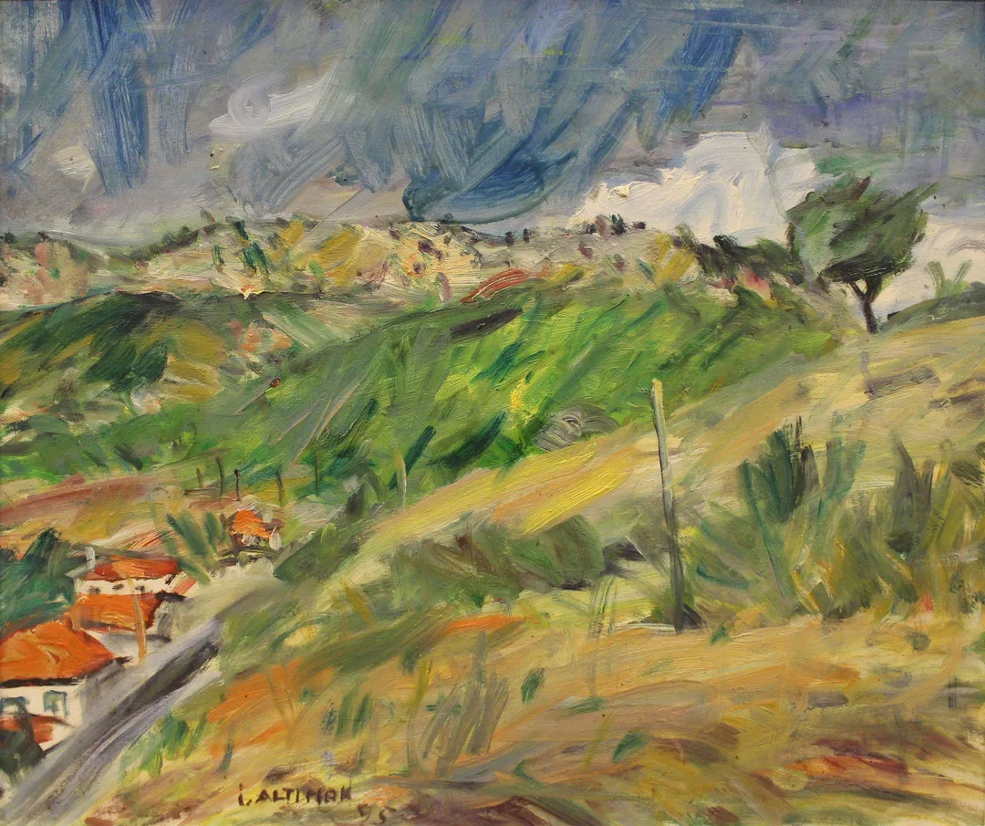yakınlaştır "İsimsiz" eseri İSMAİL ALTINOK tarafından 1995 yılında 49x59 cm ölçülerinde Tuval üzeri yağlı boya tekniği ile yapılmıştır.