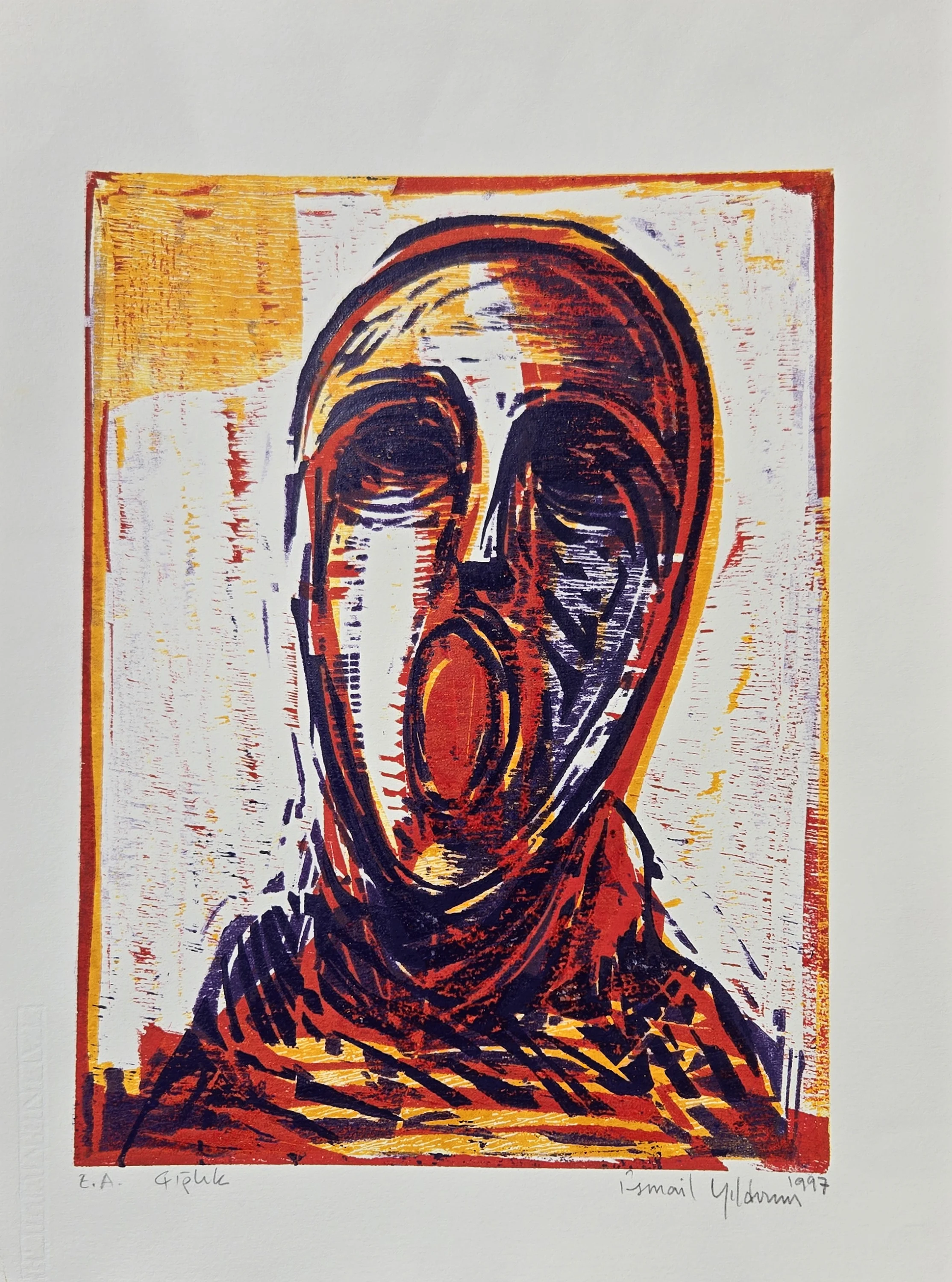 "Çığlık" eseri İSMAİL YILDIRIM tarafından 1997 yılında 54x40 cm ölçülerinde Ağaç Baskı tekniği ile yapılmıştır.