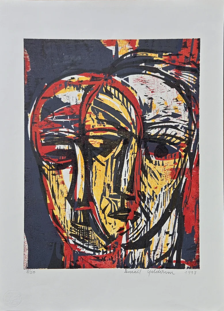 yakınlaştır "İsimsiz" eseri İSMAİL YILDIRIM tarafından 1998 yılında 54x40 cm ölçülerinde Ağaç Baskı tekniği ile yapılmıştır.