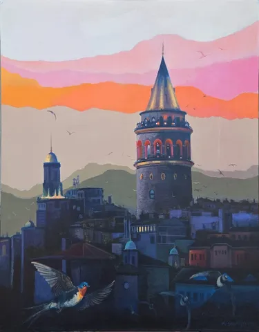 KADİR ŞİŞGİNOĞLU — “İstanbul’un gece bekçileri”, 2025 "İstanbul’un gece bekçileri" eseri KADİR ŞİŞGİNOĞLU tarafından 2025 yılında 85x70 cm ölçülerinde Tuval üzeri akrilik boya tekniği ile yapılmıştır.
