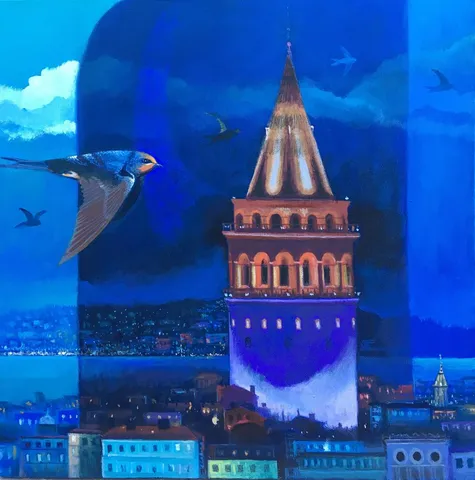 KADİR ŞİŞGİNOĞLU — “Mavili Galatalı”, 2021 "Mavili Galatalı" eseri KADİR ŞİŞGİNOĞLU tarafından 2021 yılında 40x40 cm ölçülerinde Tuval üzeri yağlı boya tekniği ile yapılmıştır.