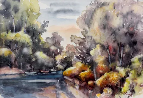 "Peyzaj" eseri LÜTFÜ ÖZSOY tarafından 33x48 cm ölçülerinde Kağıt üzeri sulu boya tekniği ile yapılmıştır.