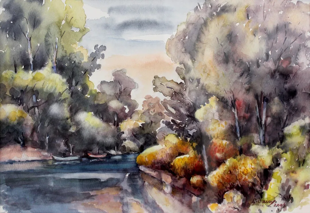 yakınlaştır "Peyzaj" eseri LÜTFÜ ÖZSOY tarafından 33x48 cm ölçülerinde Kağıt üzeri sulu boya tekniği ile yapılmıştır.