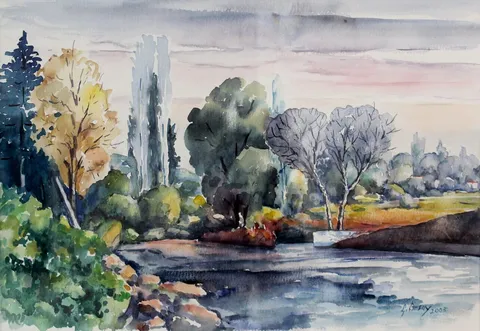 "Peyzaj" eseri LÜTFÜ ÖZSOY tarafından 33x48 cm ölçülerinde Kağıt üzeri sulu boya tekniği ile yapılmıştır.