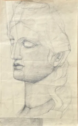 "Büst Deseni" eseri MAHMUT CUDA tarafından 70x44 cm ölçülerinde Kağıt üzeri desen tekniği ile yapılmıştır.