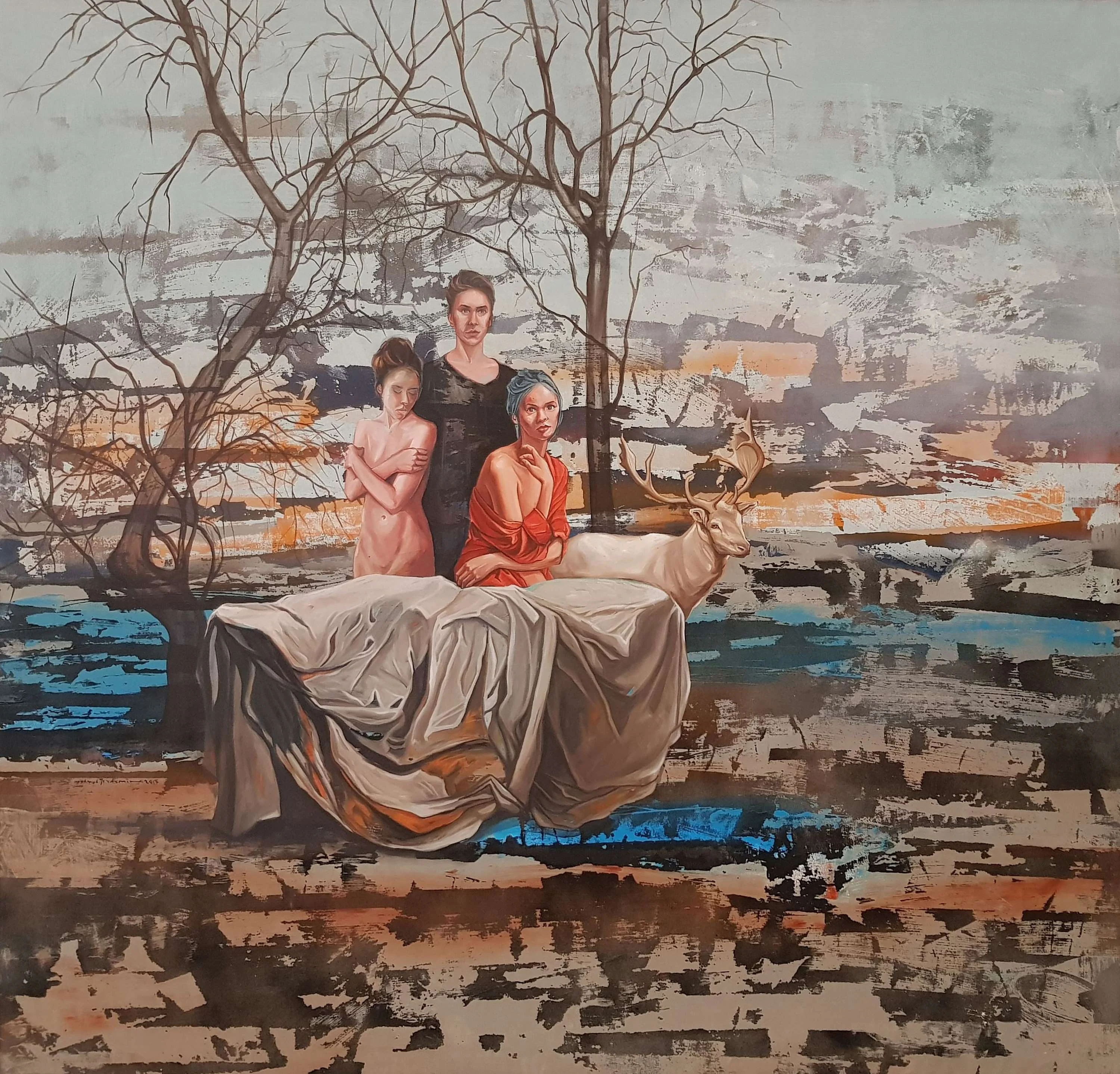 "İsimsiz" eseri MAHMUT ÖZDEMİR tarafından 2018 yılında 140x150 cm ölçülerinde Tuval üzeri akrilik boya tekniği ile yapılmıştır.