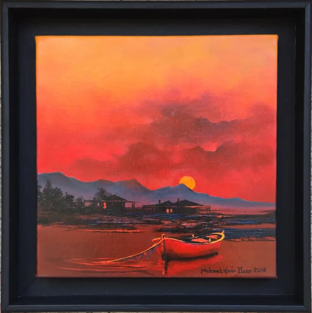 "Gün Batımı" eseri MEHMET EMİN ÖZER tarafından 2018 yılında 25x25 cm ölçülerinde Tuval üzeri yağlı boya tekniği ile yapılmıştır.