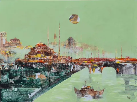 "İsimsiz" eseri MEMDUH KUZAY tarafından 2022 yılında 85x115 cm ölçülerinde Tuval üzeri akrilik boya tekniği ile yapılmıştır.