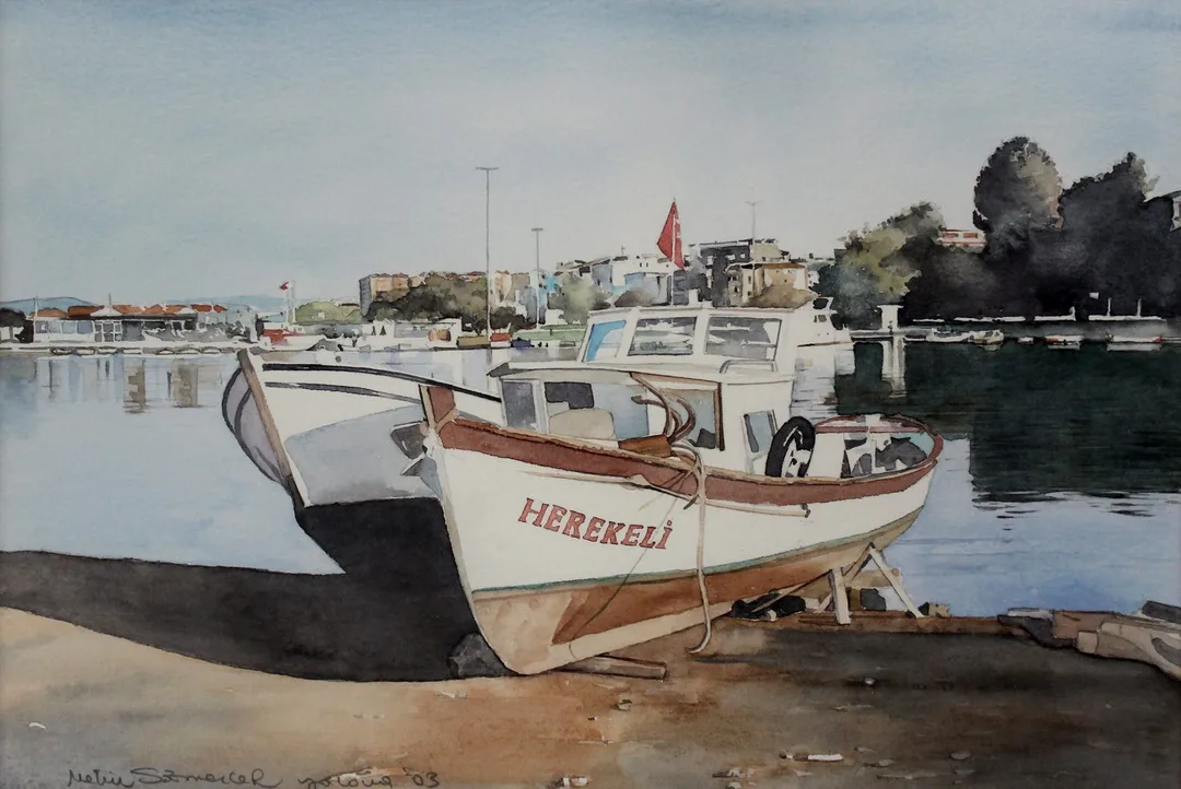 "Herekeli" eseri METİN SÖNMEZLER tarafından 28x44 cm ölçülerinde Kağıt üzeri sulu boya tekniği ile yapılmıştır.