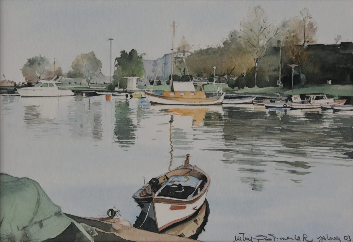 "Yalova" eseri METİN SÖNMEZLER tarafından 20x30 cm ölçülerinde Kağıt üzeri sulu boya tekniği ile yapılmıştır.