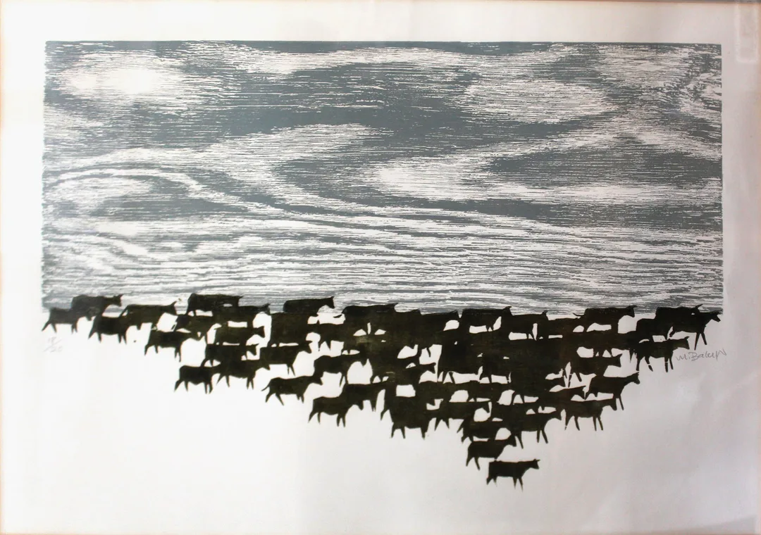 yakınlaştır "Sürü" eseri MUAMMER BAKIR tarafından 36x53 cm ölçülerinde Ağaç Baskı tekniği ile yapılmıştır.