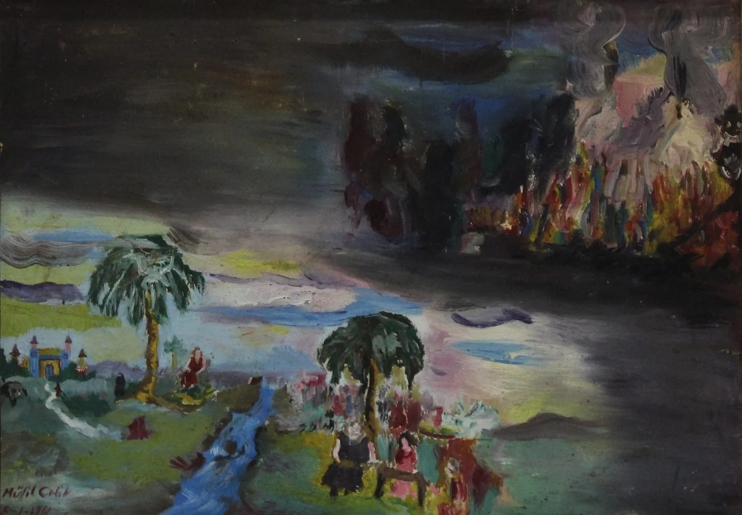 "İsimsiz" eseri MÜFİT ÇELİK tarafından 24x34 cm ölçülerinde Duralit üzeri yağlı boya tekniği ile yapılmıştır.