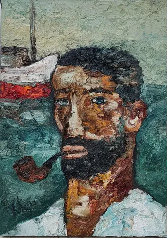 MURAT TOLGA — “Pipolu Kaptan”, 2021 "Pipolu Kaptan" eseri MURAT TOLGA tarafından 2021 yılında 35x25 cm ölçülerinde Pres tuval üzeri yağlı boya tekniği ile yapılmıştır.