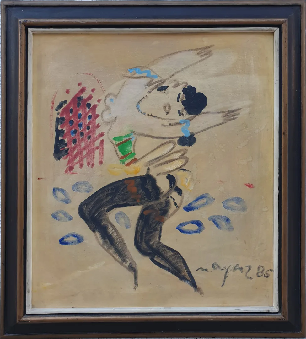 yakınlaştır "İsimsiz" eseri MUSTAFA AYAZ tarafından 1985 yılında 37x33 cm ölçülerinde Kağıt üzeri yağlı boya tekniği ile yapılmıştır.