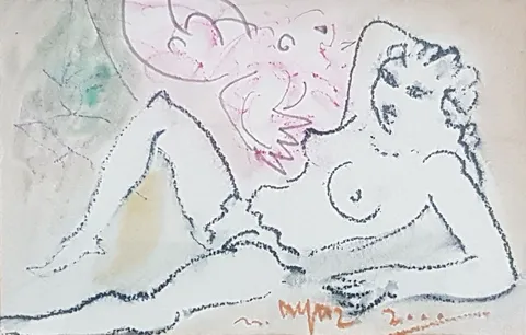 MUSTAFA AYAZ — “İsimsiz”, 2000 "İsimsiz" eseri MUSTAFA AYAZ tarafından 2000 yılında 15x24 cm ölçülerinde Kağıt üzeri pastel boya tekniği ile yapılmıştır.