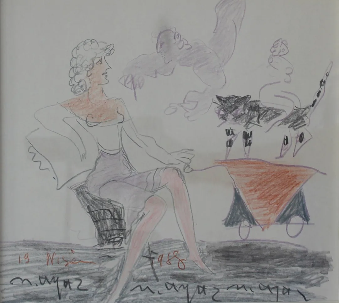 "İsimsiz" eseri MUSTAFA AYAZ tarafından 1988 yılında 25x28 cm ölçülerinde Kağıt üzeri karışık teknik tekniği ile yapılmıştır.