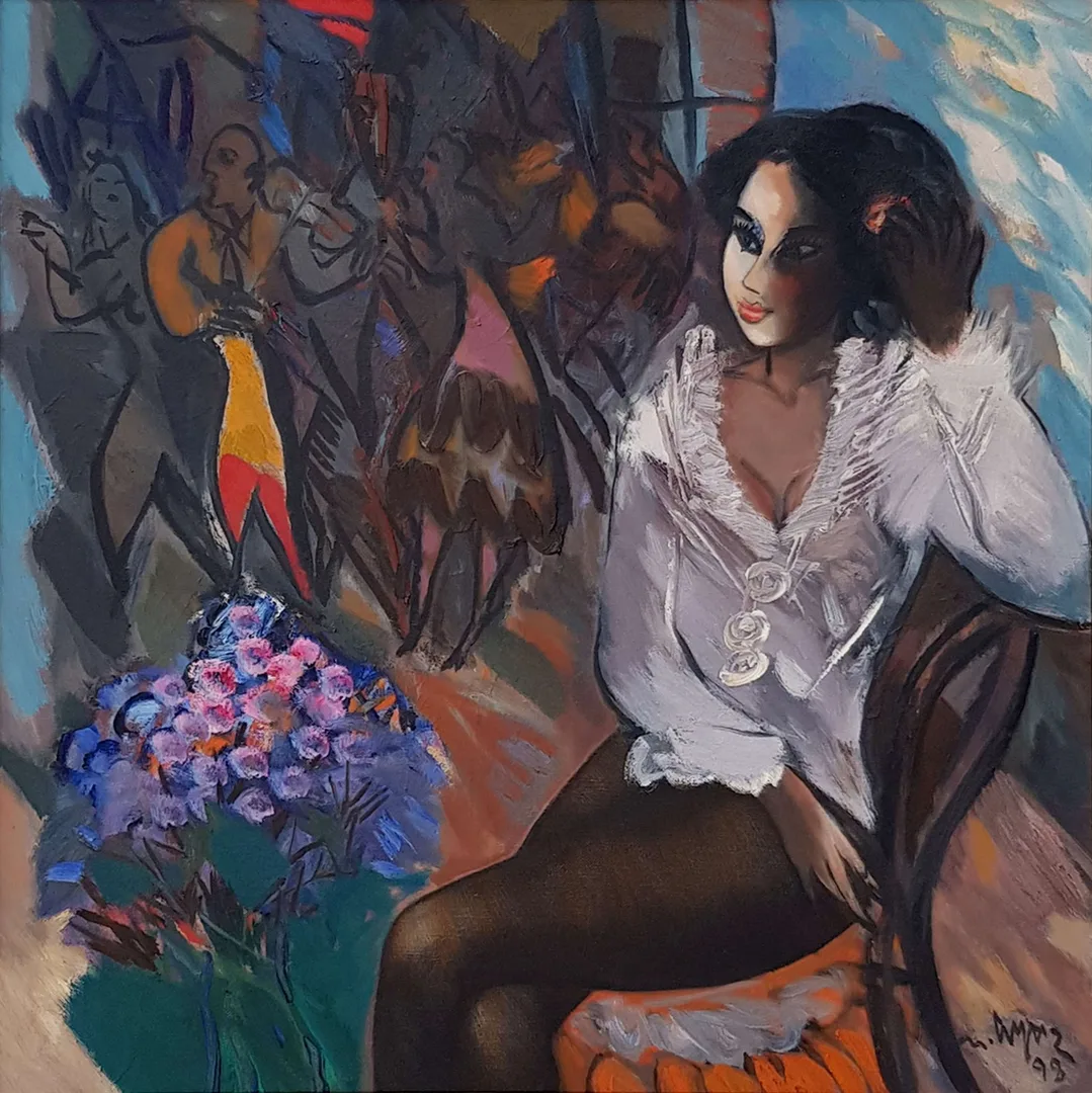 yakınlaştır "İsimsiz" eseri MUSTAFA AYAZ tarafından 1998 yılında 70x70 cm ölçülerinde Tuval üzeri yağlı boya tekniği ile yapılmıştır.