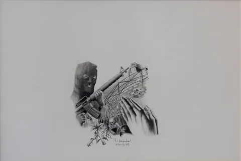 "İsimsiz" eseri MUSTAFA KARAHAN tarafından 26x38 cm ölçülerinde Kağıt üzeri kara kalem tekniği ile yapılmıştır.