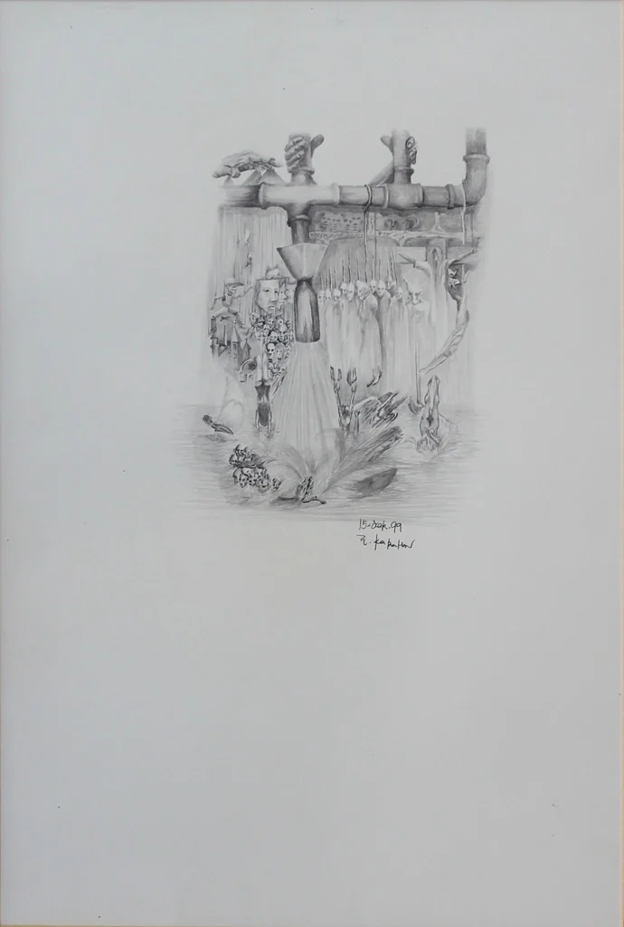 "İsimsiz" eseri MUSTAFA KARAHAN tarafından 17x12 cm ölçülerinde Kağıt üzeri kara kalem tekniği ile yapılmıştır.