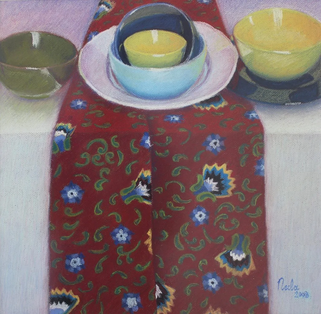yakınlaştır "İsimsiz" eseri NECLA AKTAN tarafından 46x46 cm ölçülerinde Kağıt üzeri pastel boya tekniği ile yapılmıştır.