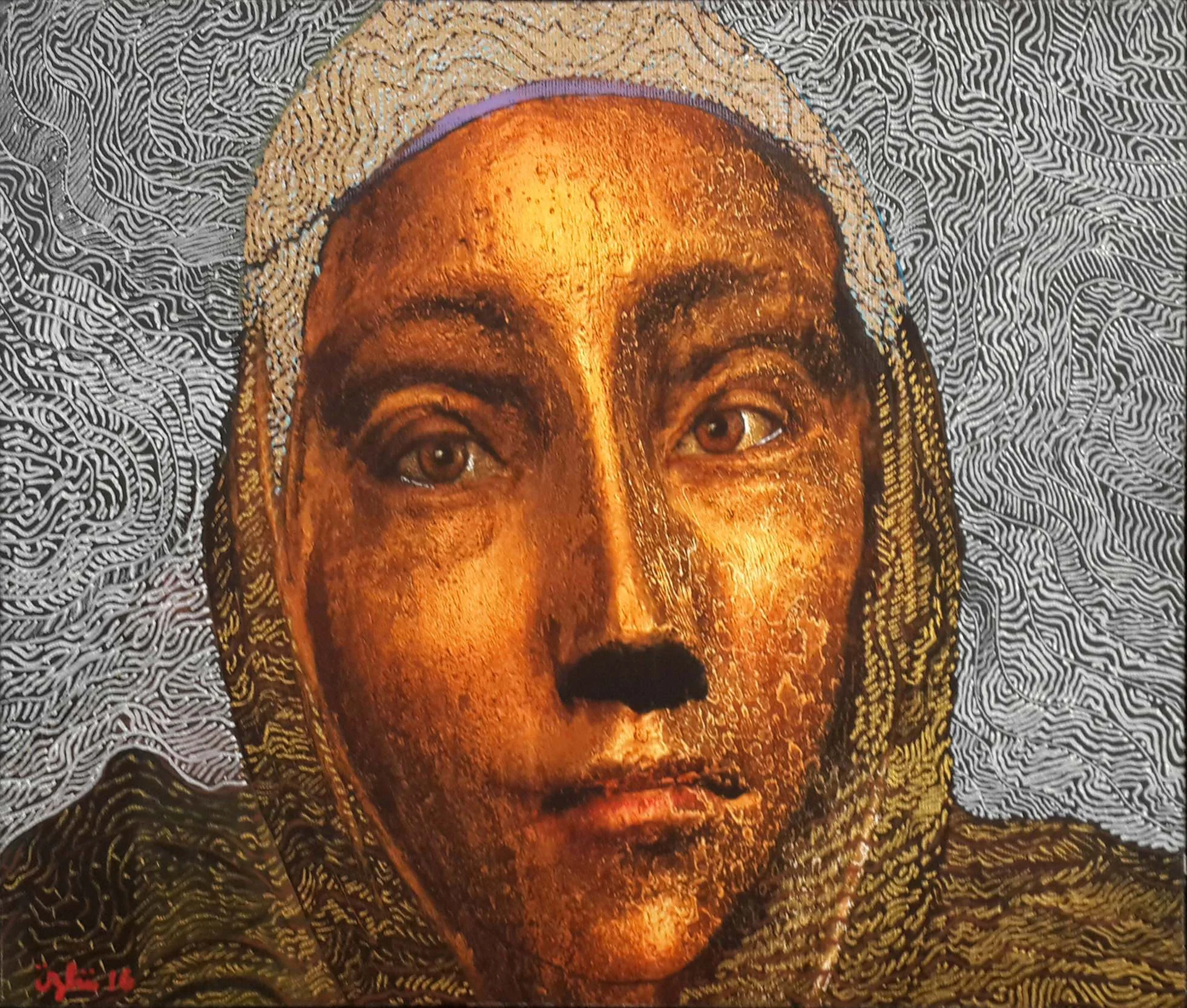 "Hüzünlü İkona" eseri NECMETTİN ÖZLÜ tarafından 2016 yılında 28x34 cm ölçülerinde Tuval üzeri karışık teknik tekniği ile yapılmıştır.