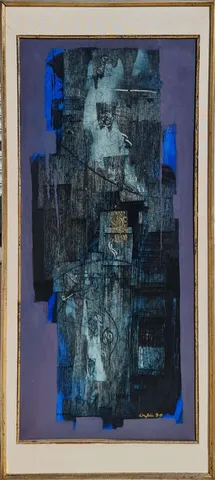 NECMETTİN ÖZLÜ — “İsimsiz”, 1990 "İsimsiz" eseri NECMETTİN ÖZLÜ tarafından 1990 yılında 116,5x47 cm ölçülerinde Tuval üzeri yağlı boya tekniği ile yapılmıştır.
