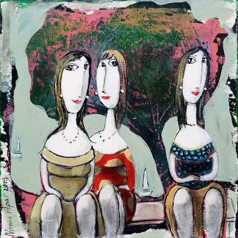 NERMİN ALPAR — “İsimsiz”, 2019 "İsimsiz" eseri NERMİN ALPAR tarafından 2019 yılında 25x25 cm ölçülerinde Tuval üzeri akrilik boya tekniği ile yapılmıştır.