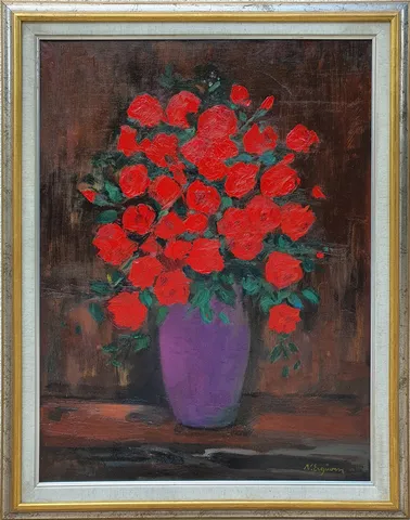"Natürmort" eseri NURETTİN ERGÜVEN tarafından 80x60 cm ölçülerinde Tuval üzeri yağlı boya tekniği ile yapılmıştır.