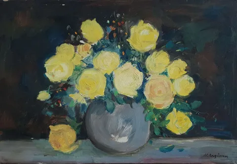 NURETTİN ERGÜVEN — “İsimsiz” "İsimsiz" eseri NURETTİN ERGÜVEN tarafından 38x55 cm ölçülerinde Tuval üzeri yağlı boya tekniği ile yapılmıştır.