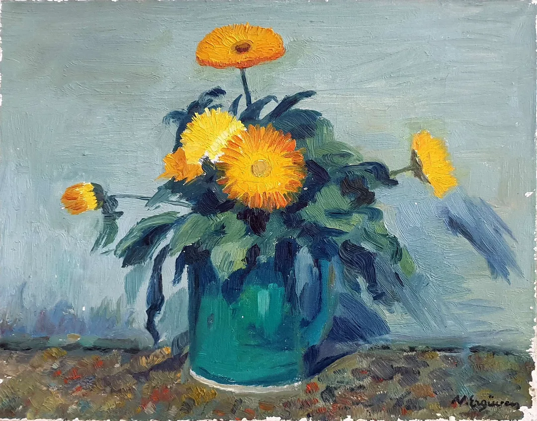 yakınlaştır "İsimsiz" eseri NURETTİN ERGÜVEN tarafından 29x36 cm ölçülerinde Tuval üzeri yağlı boya tekniği ile yapılmıştır.