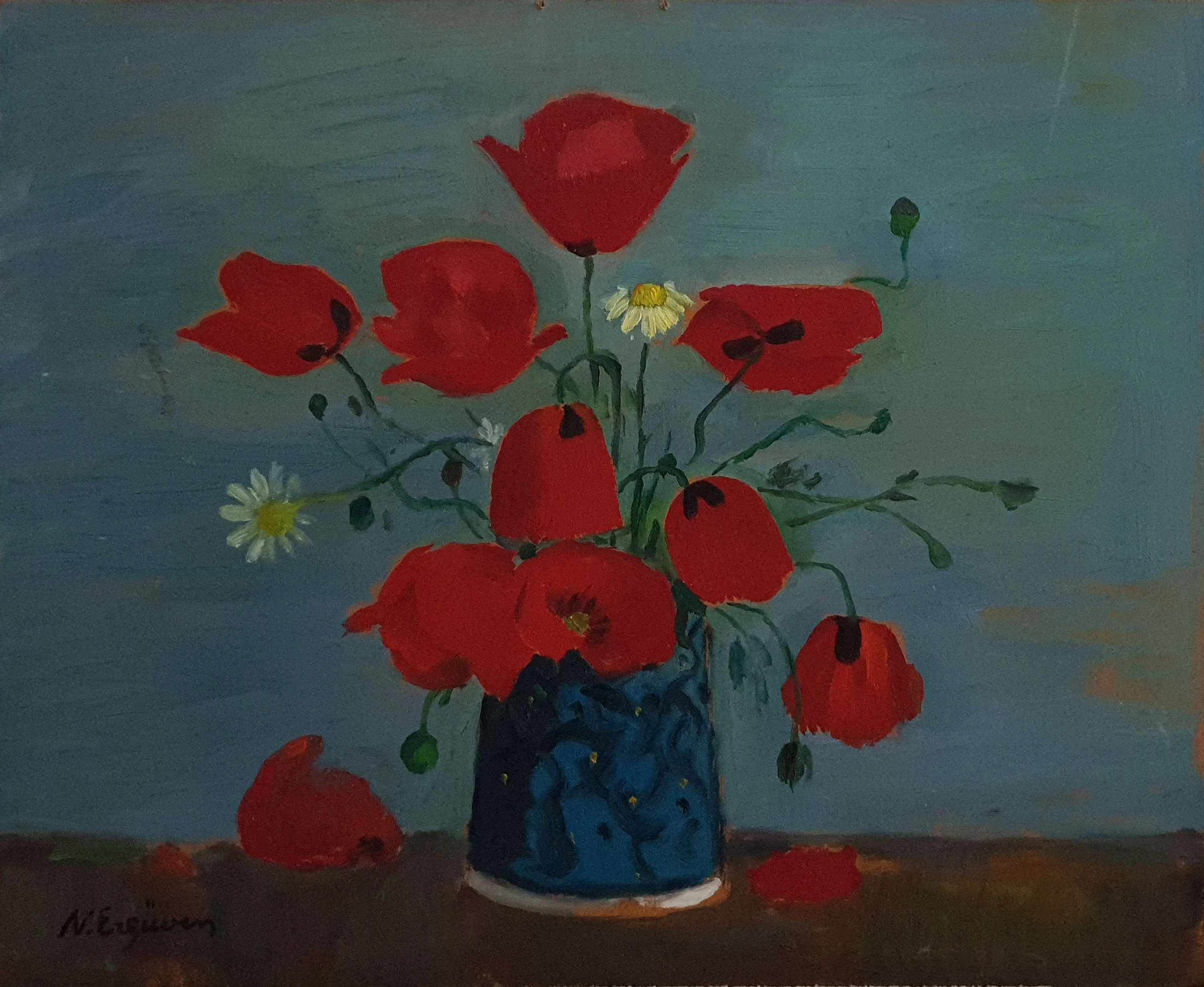 "İsimsiz" eseri NURETTİN ERGÜVEN tarafından 40x33,5 cm ölçülerinde Duralit üzeri yağlı boya tekniği ile yapılmıştır.