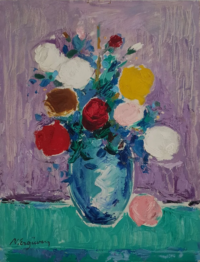 yakınlaştır "İsimsiz" eseri NURETTİN ERGÜVEN tarafından 50,5x38 cm ölçülerinde Duralit üzeri yağlı boya tekniği ile yapılmıştır.