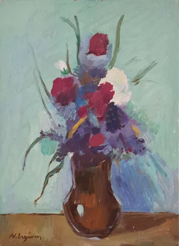NURETTİN ERGÜVEN — “İsimsiz” "İsimsiz" eseri NURETTİN ERGÜVEN tarafından 45,5x33 cm ölçülerinde Duralit üzeri yağlı boya tekniği ile yapılmıştır.