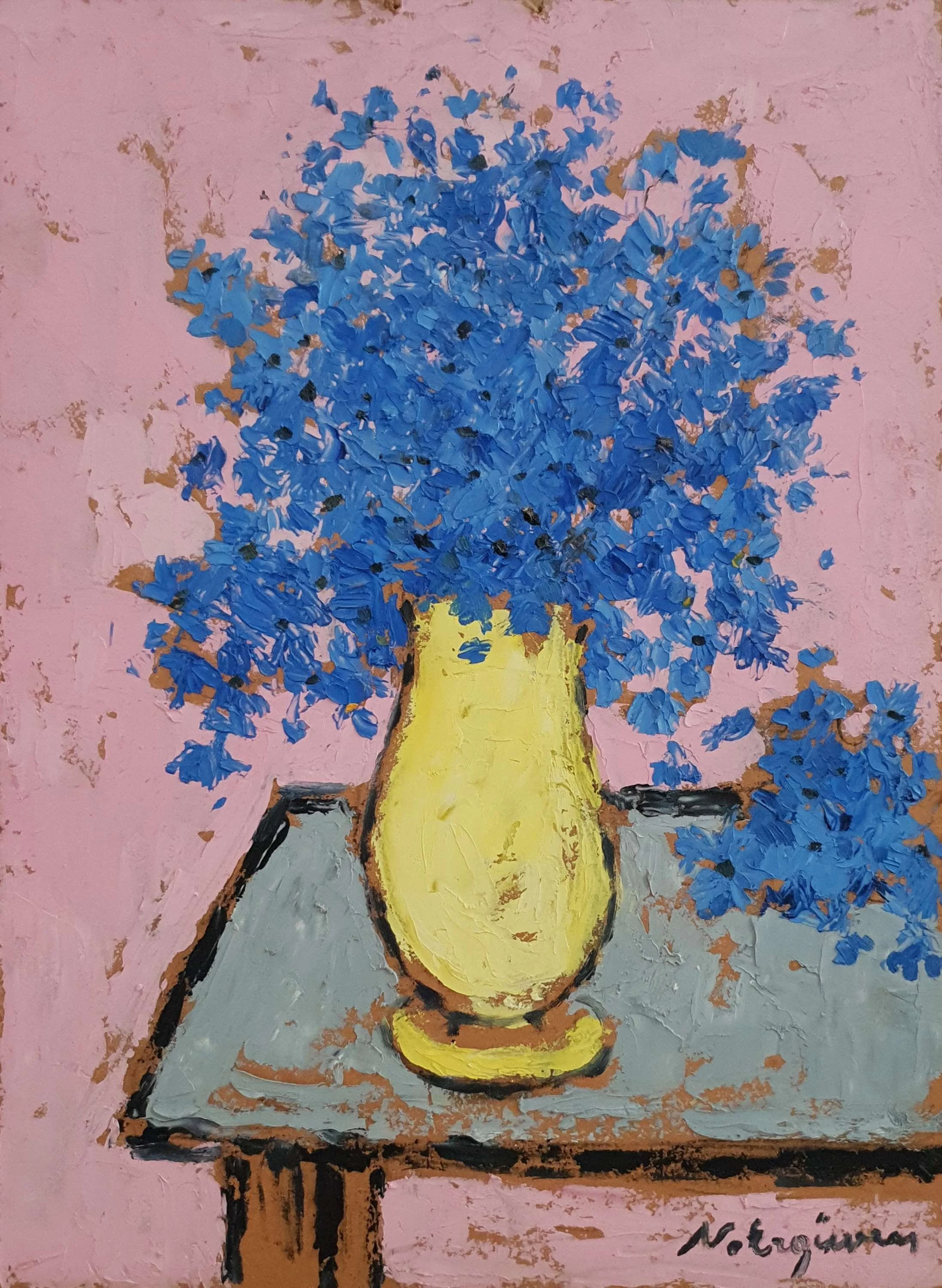 "İsimsiz" eseri NURETTİN ERGÜVEN tarafından 45,5x33,5 cm ölçülerinde Duralit üzeri yağlı boya tekniği ile yapılmıştır.
