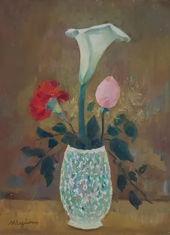"İsimsiz" eseri NURETTİN ERGÜVEN tarafından 45x33 cm ölçülerinde Duralit üzeri yağlı boya tekniği ile yapılmıştır.