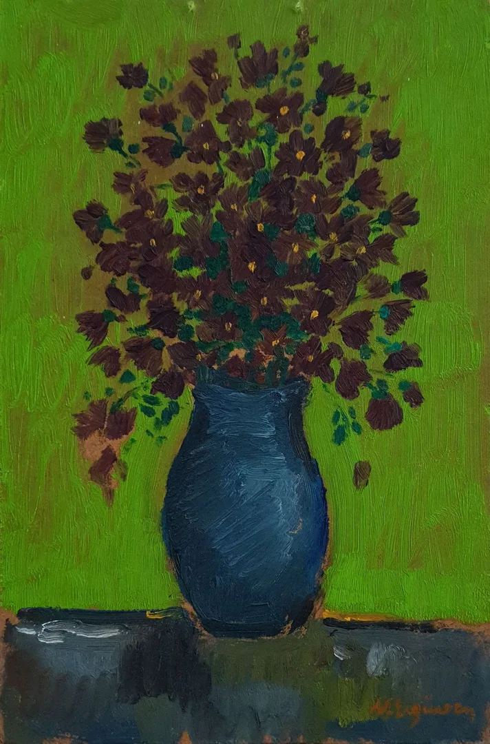"İsimsiz" eseri NURETTİN ERGÜVEN tarafından 33x22 cm ölçülerinde Duralit üzeri yağlı boya tekniği ile yapılmıştır.