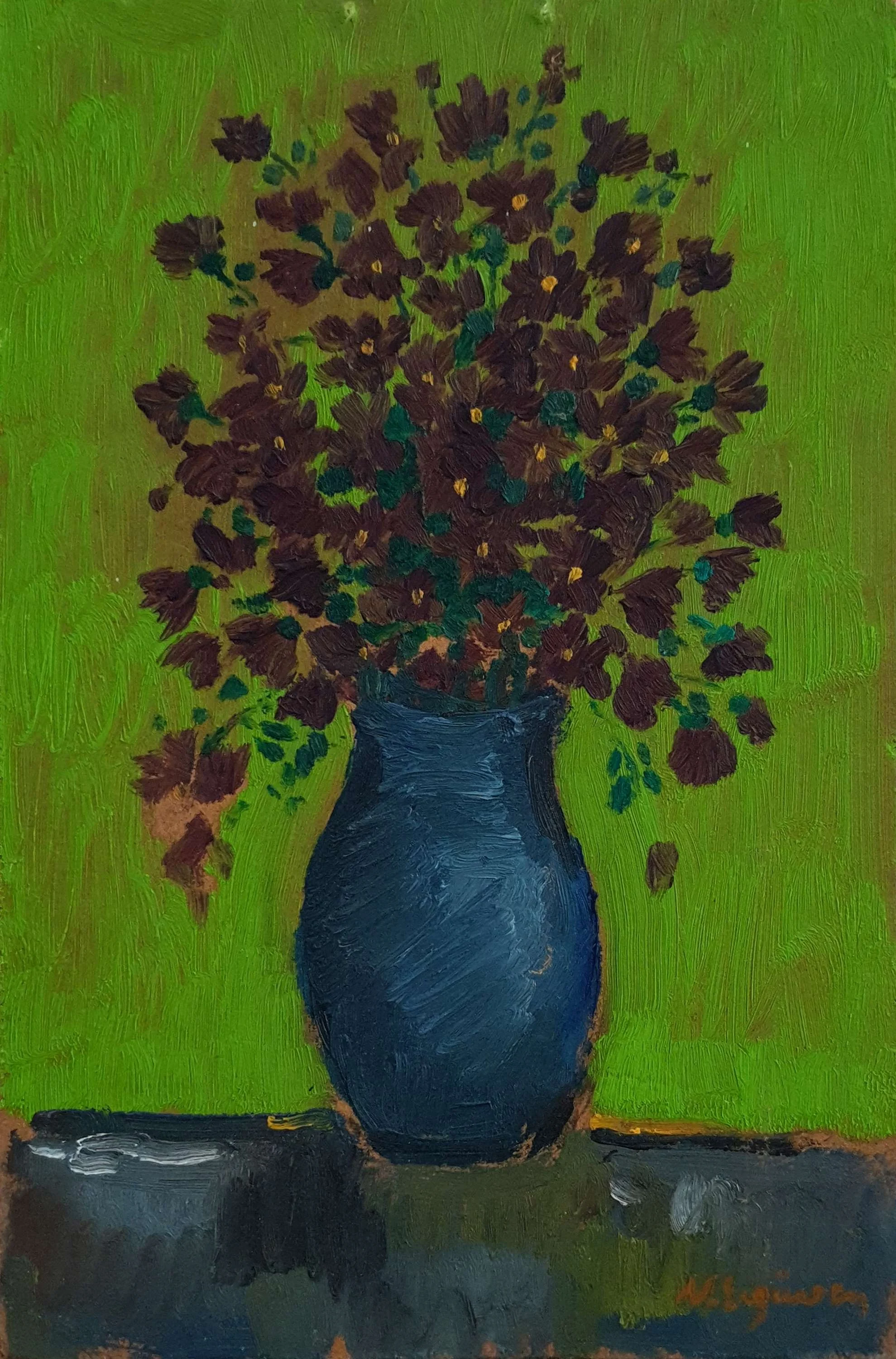 "İsimsiz" eseri NURETTİN ERGÜVEN tarafından 33x22 cm ölçülerinde Duralit üzeri yağlı boya tekniği ile yapılmıştır.