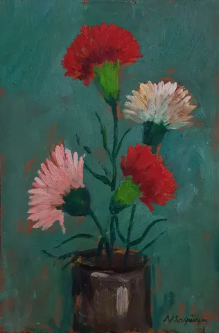 "İsimsiz" eseri NURETTİN ERGÜVEN tarafından 33x22 cm ölçülerinde Duralit üzeri yağlı boya tekniği ile yapılmıştır.