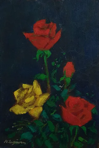 "İsimsiz" eseri NURETTİN ERGÜVEN tarafından 33x22 cm ölçülerinde Duralit üzeri yağlı boya tekniği ile yapılmıştır.