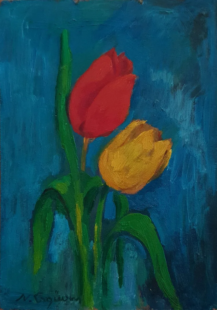 yakınlaştır "İsimsiz" eseri NURETTİN ERGÜVEN tarafından 27x19 cm ölçülerinde Duralit üzeri yağlı boya tekniği ile yapılmıştır.