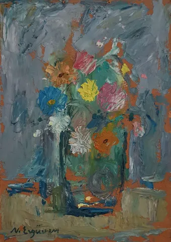 NURETTİN ERGÜVEN — “İsimsiz” "İsimsiz" eseri NURETTİN ERGÜVEN tarafından 27x19 cm ölçülerinde Duralit üzeri yağlı boya tekniği ile yapılmıştır.